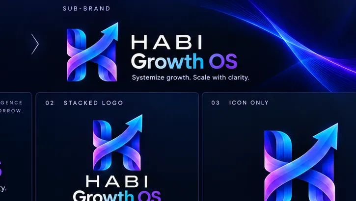 HABI Growth OS: Recovered HABI Growth OS brand board. Full-size product dashboard screenshot not verified; this is not represented as a working UI.